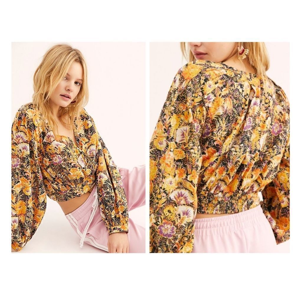 Free People Playlist Top Floral Wrap XS Orange Purple